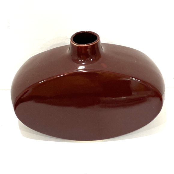 Burgundy Red Ceramic Vase Unique Oval Deep Plum Retro Mid Century Modern Look - Picture 1 of 10